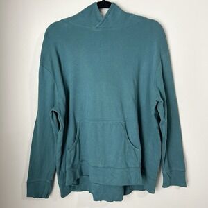 Kate Quinn Women's Large 100% Organic Cotton Hoodie Pullover Solid Teal‎ Casual